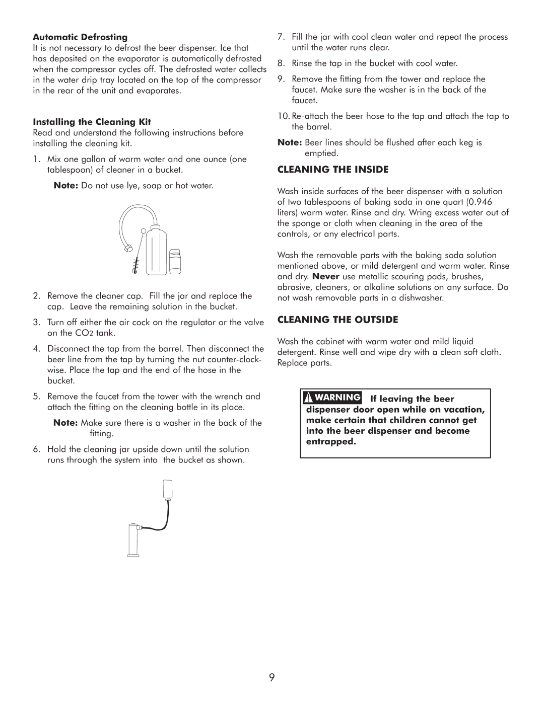 Sears 183.91579 manual Cleaning The Inside, Cleaning The Outside, Automatic Defrosting, Installing the Cleaning Kit 